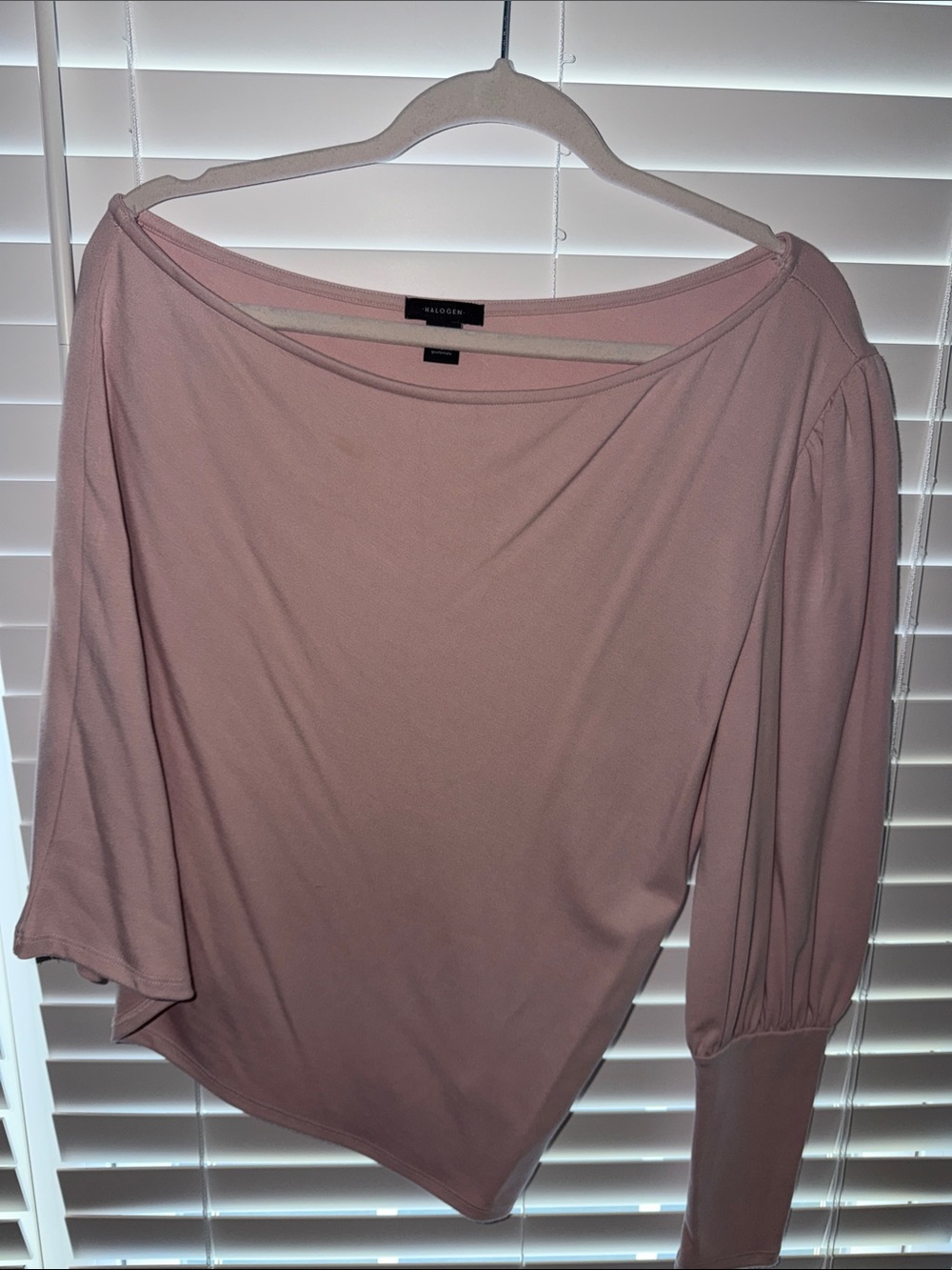 Halogen Dusty Pink One-Shoulder Asymmetric Long Sleeve Top